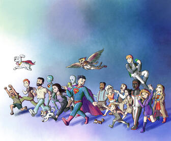 Fan Illustration: The Real Punk Rock. Superman and his friends walking into a better future